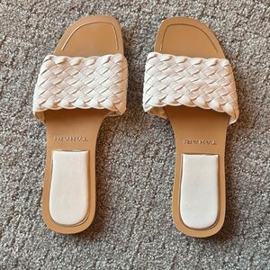 Tahari Women's Woven Cream Slide Sandals